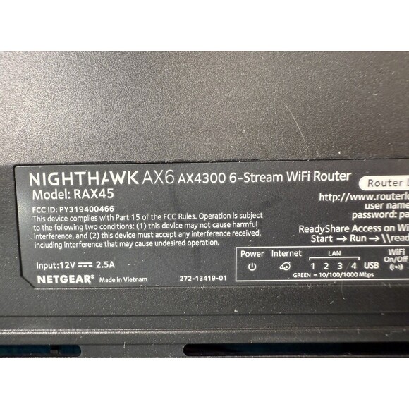NETGEAR Nighthawk AX6 6-Stream AX4300 Wi-Fi Router RAX45 Tested Dual-Band - Picture 4 of 16